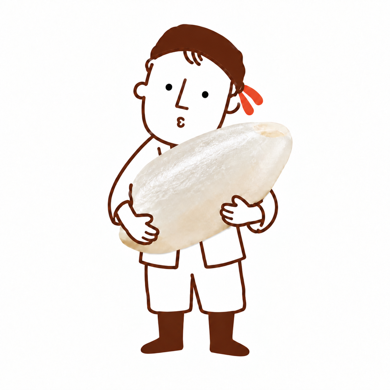 大きな米粒を抱える、おすそわけさん